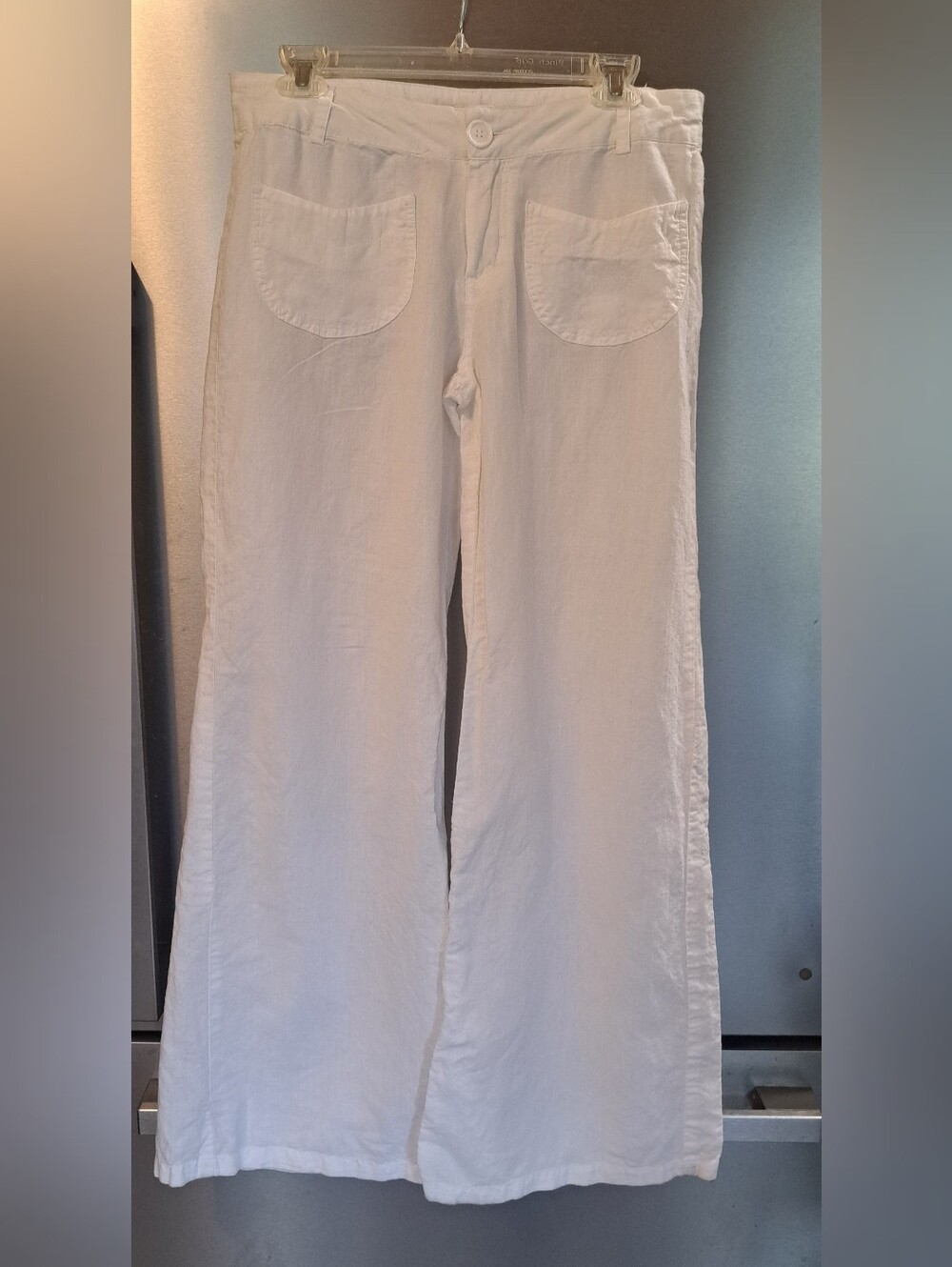 Body Central Retro White Wide Leg Pants Front Vtg Styled Pockets Mid Rise Med
